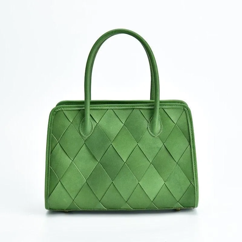 Woven Leather Shoulder Bag, Soft Woven Handbag, Leather Boston Bag, Handmade Shoulder Bag, Modern Leather Crossbody Bag, Forest Green/Brown