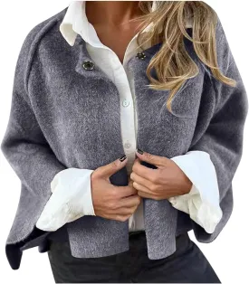 XUNRYAN Womens Trench Coat Wool-Blend Jackets Short Coats Cropped Cardigan Open Front Cape Coat Shawl Wraps Fashion Outerwear