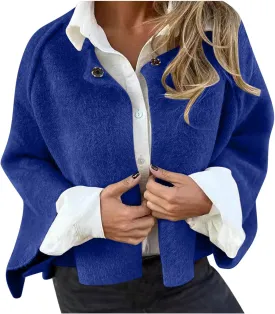 XUNRYAN Womens Trench Coat Wool-Blend Jackets Short Coats Cropped Cardigan Open Front Cape Coat Shawl Wraps Fashion Outerwear
