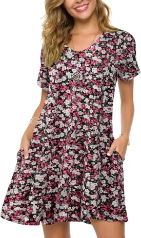 ZENNILO Women's Plus Size T Shirt Dresses with Pockets Casual Summer Dresses V Neck Short Sleeve Swing Dress for Women